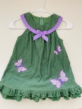 Rare Too Girl Dress With Embroidered Butterflies Polka Dots Sz 4 Green Labender